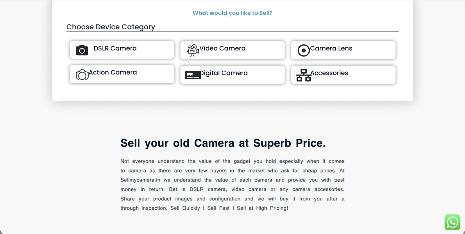 Sell My Camera website design